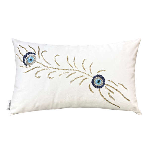 کوسن پر و دو چشم مستطیل کرم (70135)